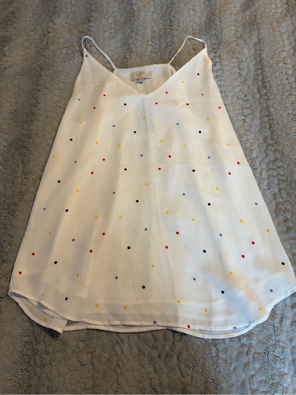 LOFT White Polka Dot V-Neck Spaghetti Strap Camisole